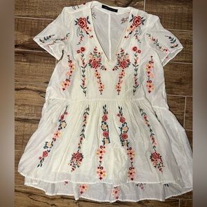 Zara embroidered boho floral cottagecore babydoll mini dress